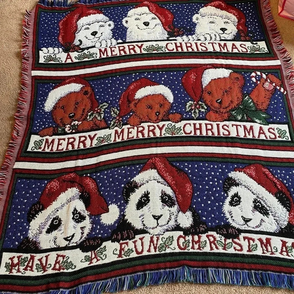 Merry Christmas Panda Bear Pattern Triple Woven Soft Throw Blanket - Picture 3 of 5